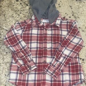 Old Navy Red Plaid Button-Down with Gray Hood